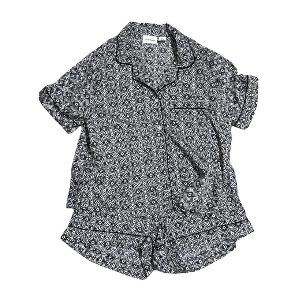 Haute Hippie Black White Floral Shirt Shorts Pajamas Size Medium